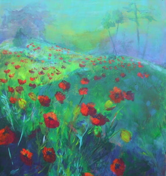 Poppy Fields - acrylic on wood - 115 x 130 cm