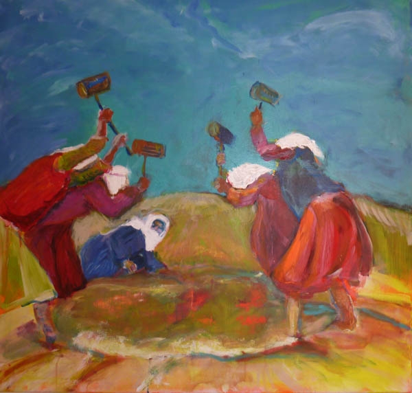 SOLD! grinding corn, acrylic on canvas, 90X90cm- SOLD!