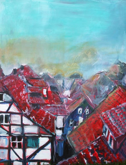 over the rooftops, acrylic on paper, 60X50- SOLD!