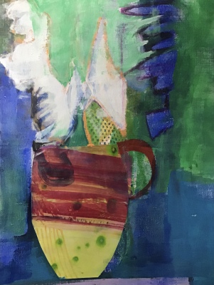Cactus in cup, 40x30cm, mixed media on paper