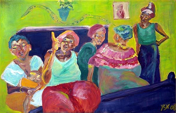 talking in bed, oil on canvas, 100X150cm
