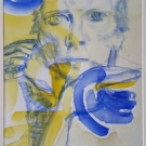 Bowie in yellow and blue, mixed media, 30X25cm