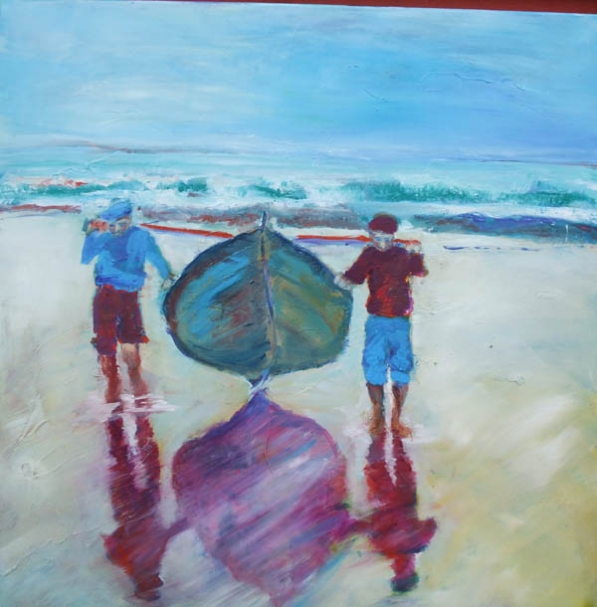 SOLD! Turning the boat, oil on canvas, 90X90cm