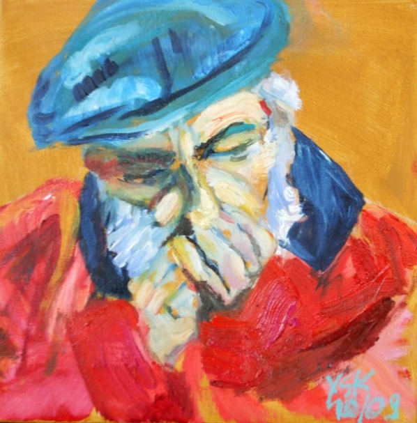 mouth harp player, oil on canvas, 30X30cm