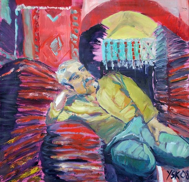 Resting on the Job, oil on canvas, 80 x 80 cm