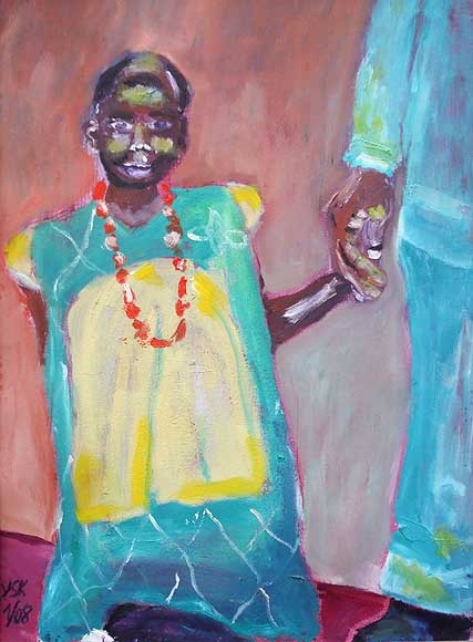 the little girl with red necklace, oil on paper- SOLD!