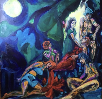 Walkyries Ceremony at Full Moon, acrylic on canvas, 120x120cm
