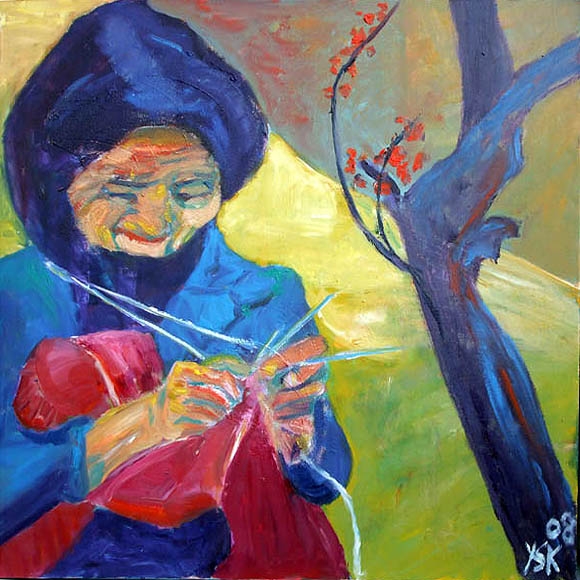 Happy Knitting, oil on canvas, 80 x 80 cm- SOLD!